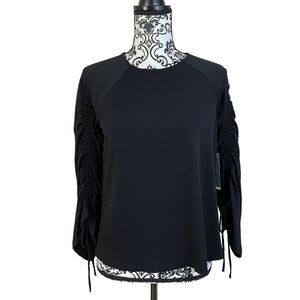 Worthington Women's Black Long Toe Sleeve Crew Neck Blouse Top XS